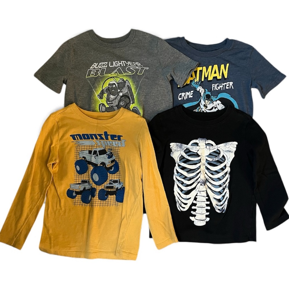 Kids Graphic Tees Set (4) - Gray, Blue, Black, Yellow